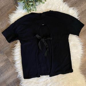 Topshop black open back ribbon tie tee